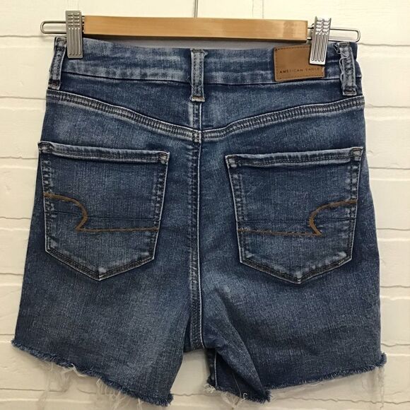 American eagle outfitters AEO distressed jeans high rise shorts shortie ripped - Picture 2 of 8